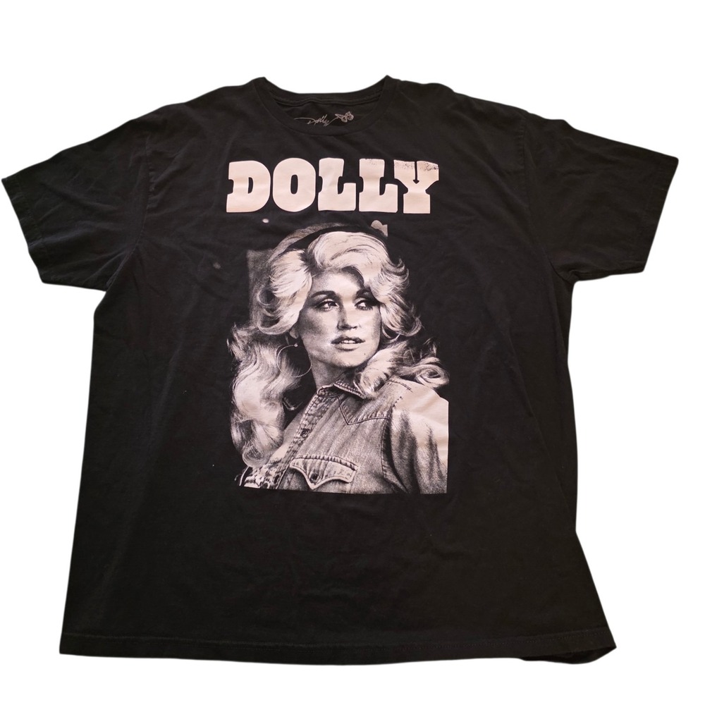 Dolly Parton T-Shirt Size DOLLY Portrait Tee Black Short Sleeve Cotton Size XL